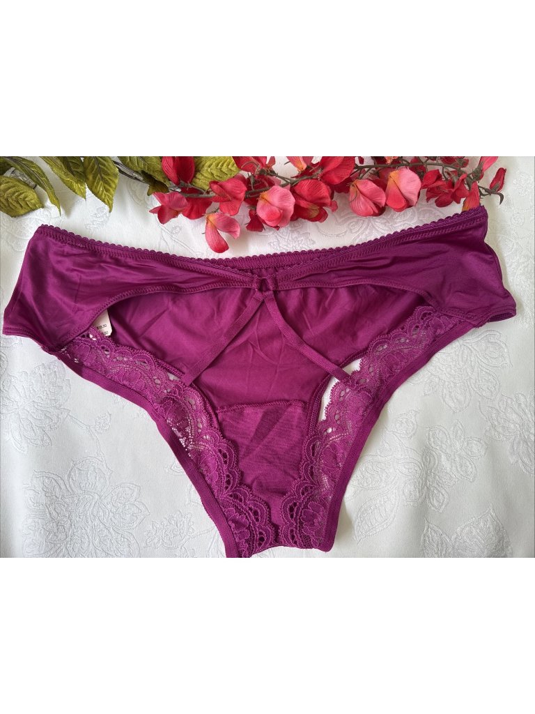 Victoria's Secret M Silky Purple Pink Open Back Strappy Cheeky Sexy Panties Nwt